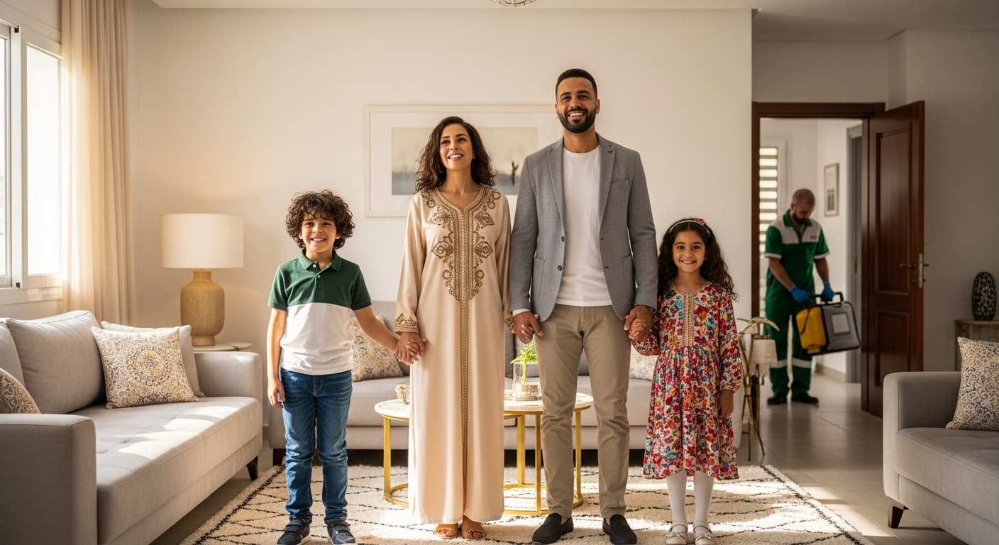 Famille satisfaite après traitement Maison Saine